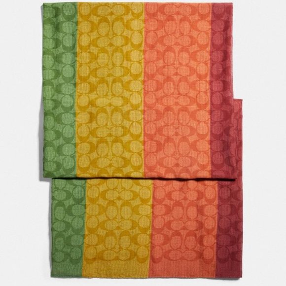 New COACH Signature Rainbow Striped Pareo Scarf - Picture 1 of 2